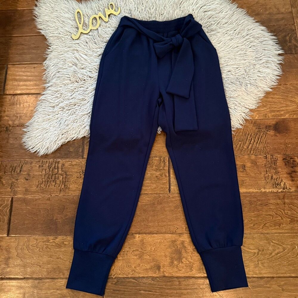 NIMIN High Waisted Joggers Womens Blue Tie Waist Pockets Size Small